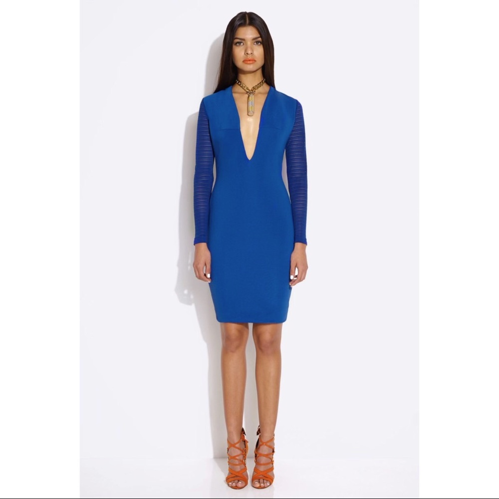 NWT AQ/AQ Cobalt Blue Body Con Deep V Dress